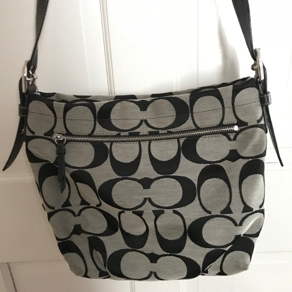 Signature Coach Duffle Hobo Bag Black/White